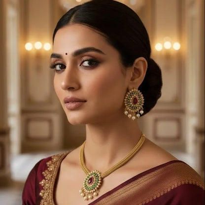 Bridal Kundan Choker Necklace Set with Pearl Drops