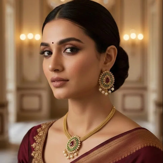 Bridal Kundan Choker Necklace Set with Pearl Drops