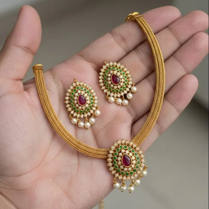 Bridal Kundan Choker Necklace Set with Pearl Drops